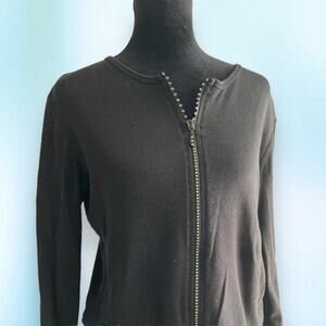 Airport Cardigan women’s M full zip front, black with rhinestones